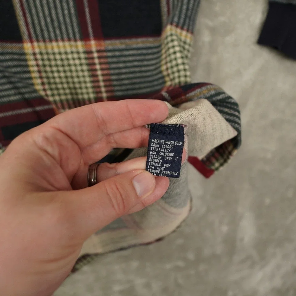 Chaps‎ Ralph Lauren Vintage Polo Shirt Men's Large Blue Beige Plaid 90s Preppy